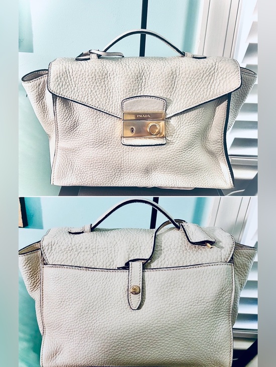 Prada Handbags - Prada “Bianco”Vitello Daino Leather Sound Flap top 2way #58M/Italy